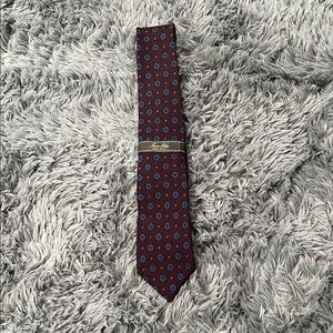 Tasso Elba 100% Wool Medallion Tie Wine Blue Classic Mens NWT $59.50